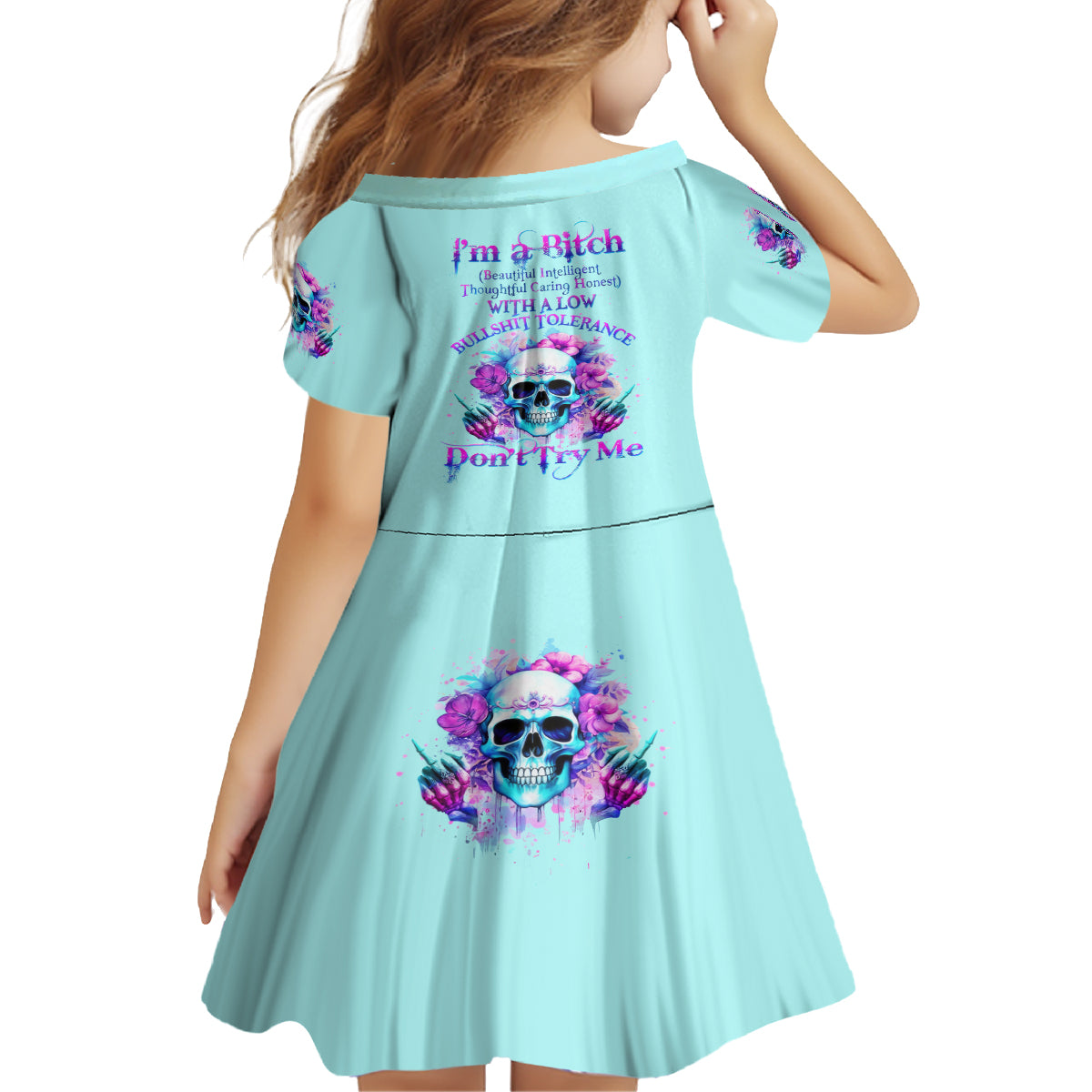 Flower Skull Angel Family Matching Off Shoulder Short Dress and Hawaiian Shirt I'm A Bitch With A Flow Bullshit Tolerance - Wonder Print Shop