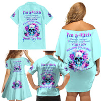 Flower Skull Angel Family Matching Off Shoulder Short Dress and Hawaiian Shirt I'm A Bitch With A Flow Bullshit Tolerance - Wonder Print Shop
