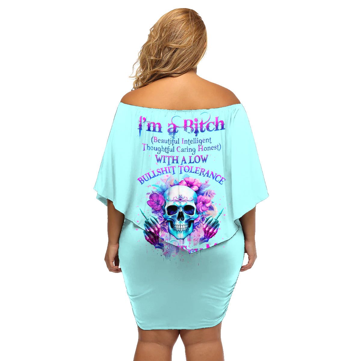 Flower Skull Angel Family Matching Off Shoulder Short Dress and Hawaiian Shirt I'm A Bitch With A Flow Bullshit Tolerance - Wonder Print Shop