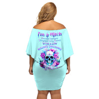 Flower Skull Angel Family Matching Off Shoulder Short Dress and Hawaiian Shirt I'm A Bitch With A Flow Bullshit Tolerance - Wonder Print Shop