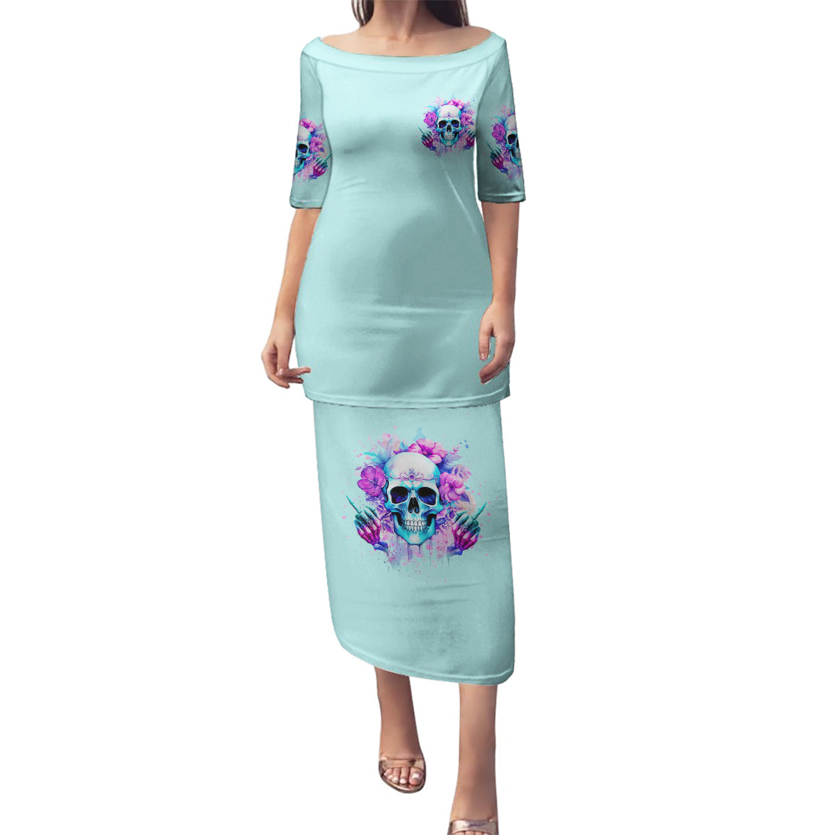 Flower Skull Angel Family Matching Puletasi and Hawaiian Shirt I'm A Bitch With A Flow Bullshit Tolerance - Wonder Print Shop