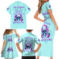 Flower Skull Angel Family Matching Short Sleeve Bodycon Dress and Hawaiian Shirt I'm A Bitch With A Flow Bullshit Tolerance - Wonder Print Shop