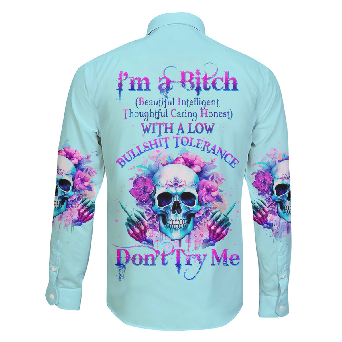 Flower Skull Angel Family Matching Short Sleeve Bodycon Dress and Hawaiian Shirt I'm A Bitch With A Flow Bullshit Tolerance - Wonder Print Shop