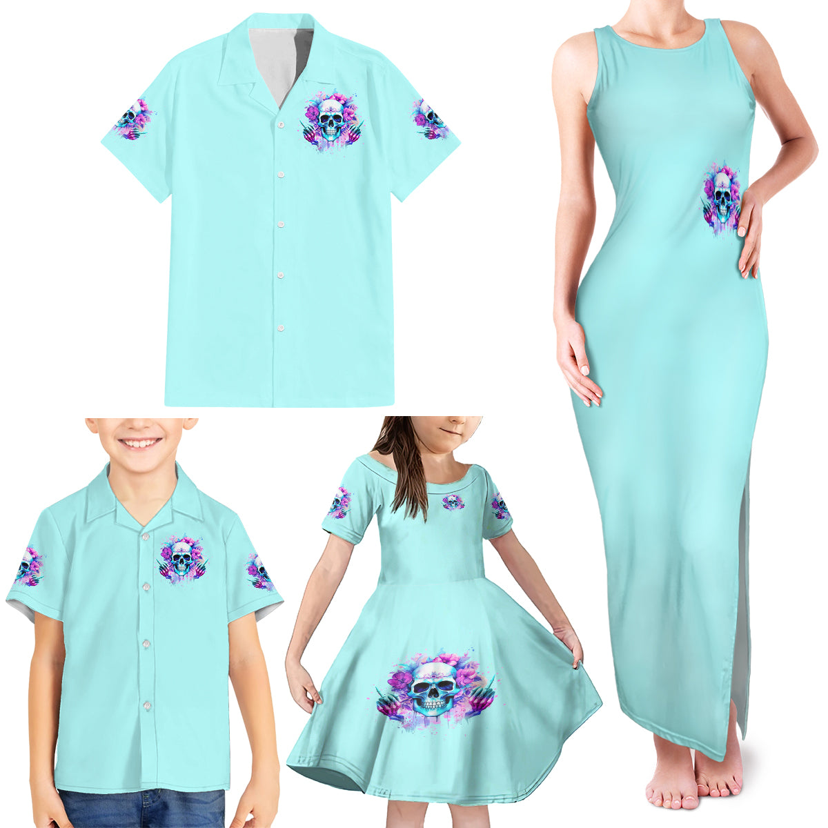 Flower Skull Angel Family Matching Tank Maxi Dress and Hawaiian Shirt I'm A Bitch With A Flow Bullshit Tolerance - Wonder Print Shop