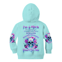 Flower Skull Angel Kid Hoodie I'm A Bitch With A Flow Bullshit Tolerance - Wonder Print Shop