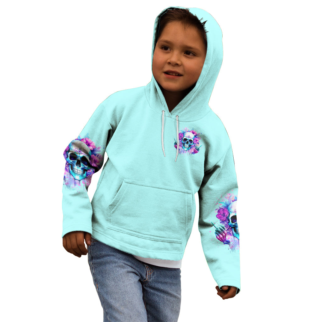 Flower Skull Angel Kid Hoodie I'm A Bitch With A Flow Bullshit Tolerance - Wonder Print Shop