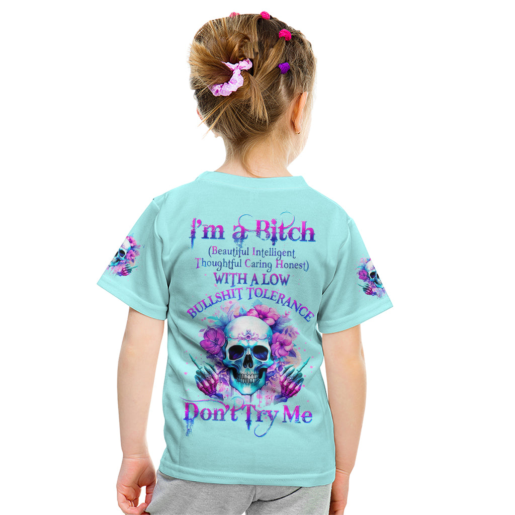 Flower Skull Angel Kid T Shirt I'm A Bitch With A Flow Bullshit Tolerance - Wonder Print Shop