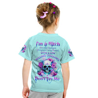 Flower Skull Angel Kid T Shirt I'm A Bitch With A Flow Bullshit Tolerance - Wonder Print Shop