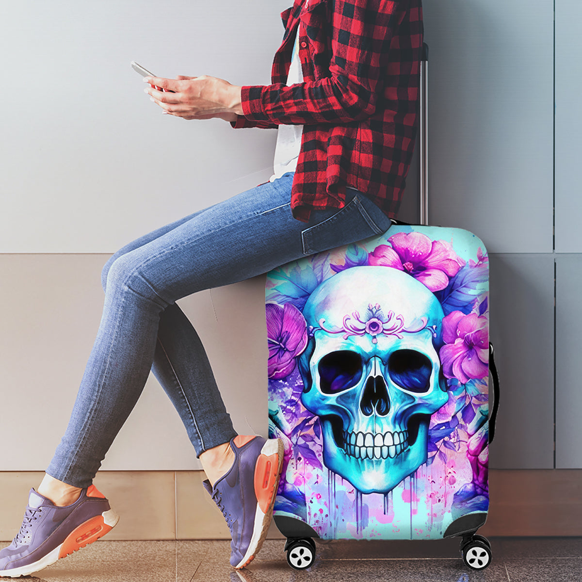 Flower Skull Angel Luggage Cover I'm A Bitch With A Flow Bullshit Tolerance - Wonder Print Shop