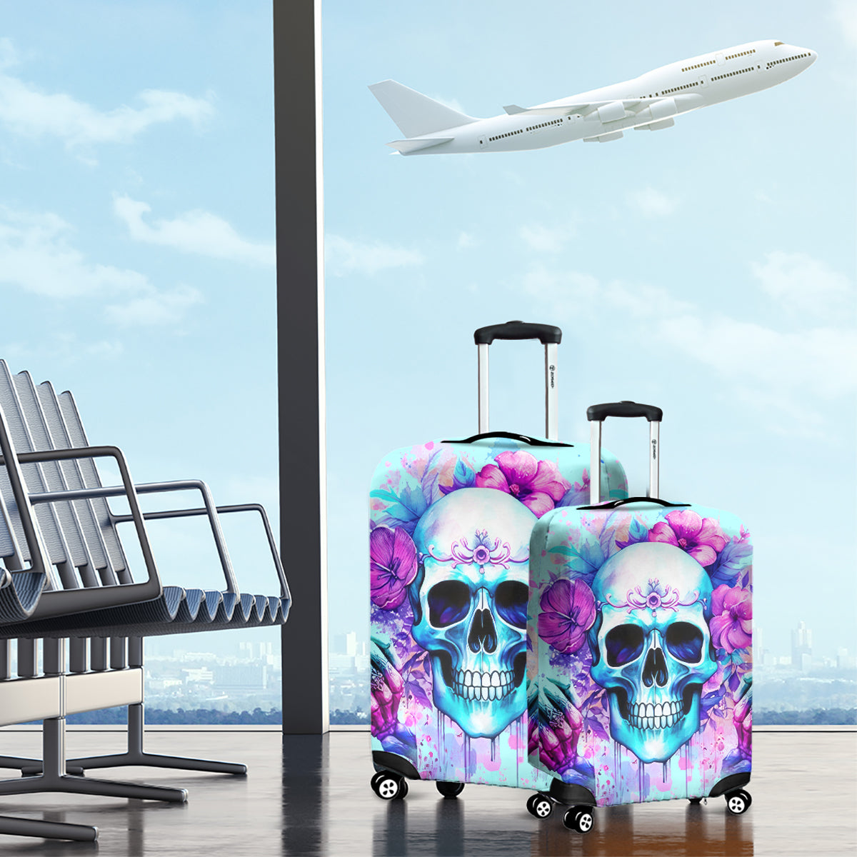 Flower Skull Angel Luggage Cover I'm A Bitch With A Flow Bullshit Tolerance - Wonder Print Shop