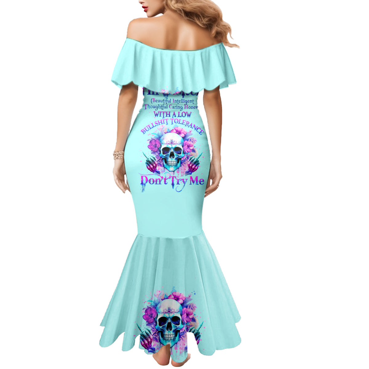 Flower Skull Angel Mermaid Dress I'm A Bitch With A Flow Bullshit Tolerance - Wonder Print Shop