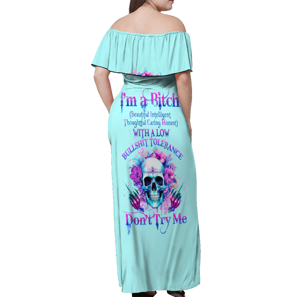 Flower Skull Angel Off Shoulder Maxi Dress I'm A Bitch With A Flow Bullshit Tolerance - Wonder Print Shop