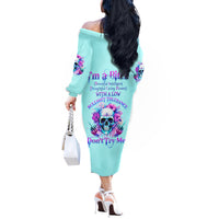 Flower Skull Angel Off The Shoulder Long Sleeve Dress I'm A Bitch With A Flow Bullshit Tolerance - Wonder Print Shop