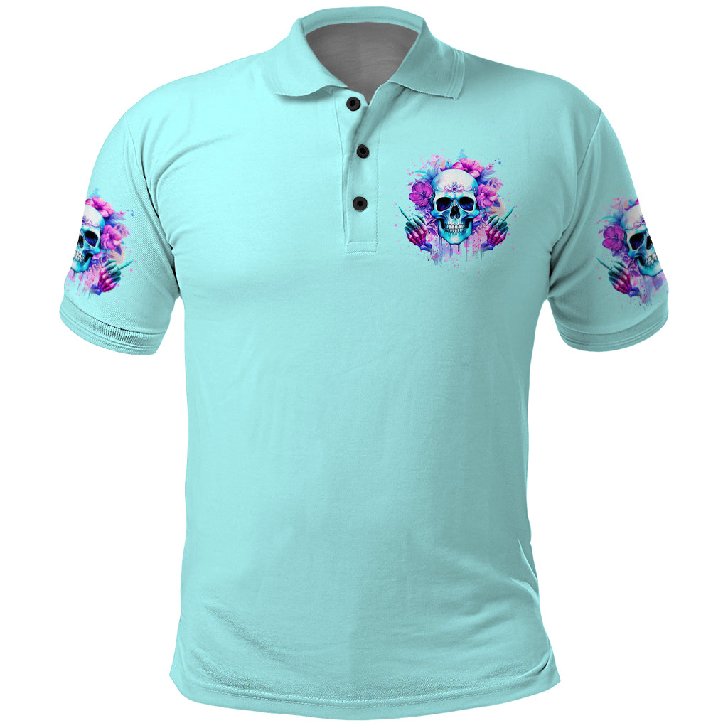 Flower Skull Angel Polo Shirt I'm A Bitch With A Flow Bullshit Tolerance - Wonder Print Shop