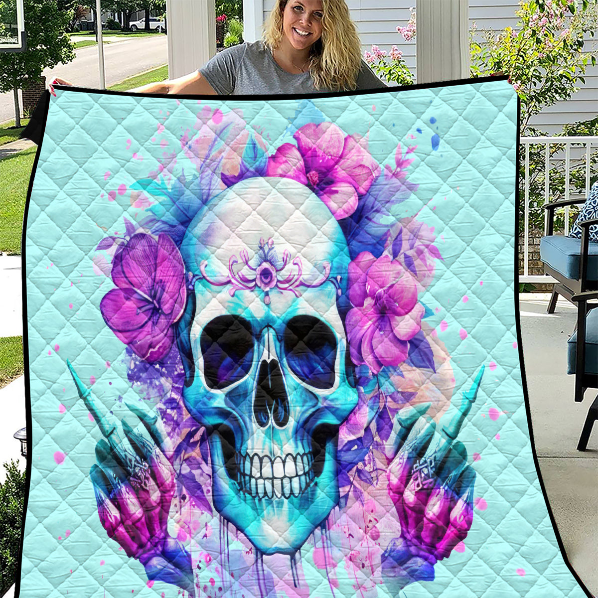 Flower Skull Angel Quilt I'm A Bitch With A Flow Bullshit Tolerance - Wonder Print Shop