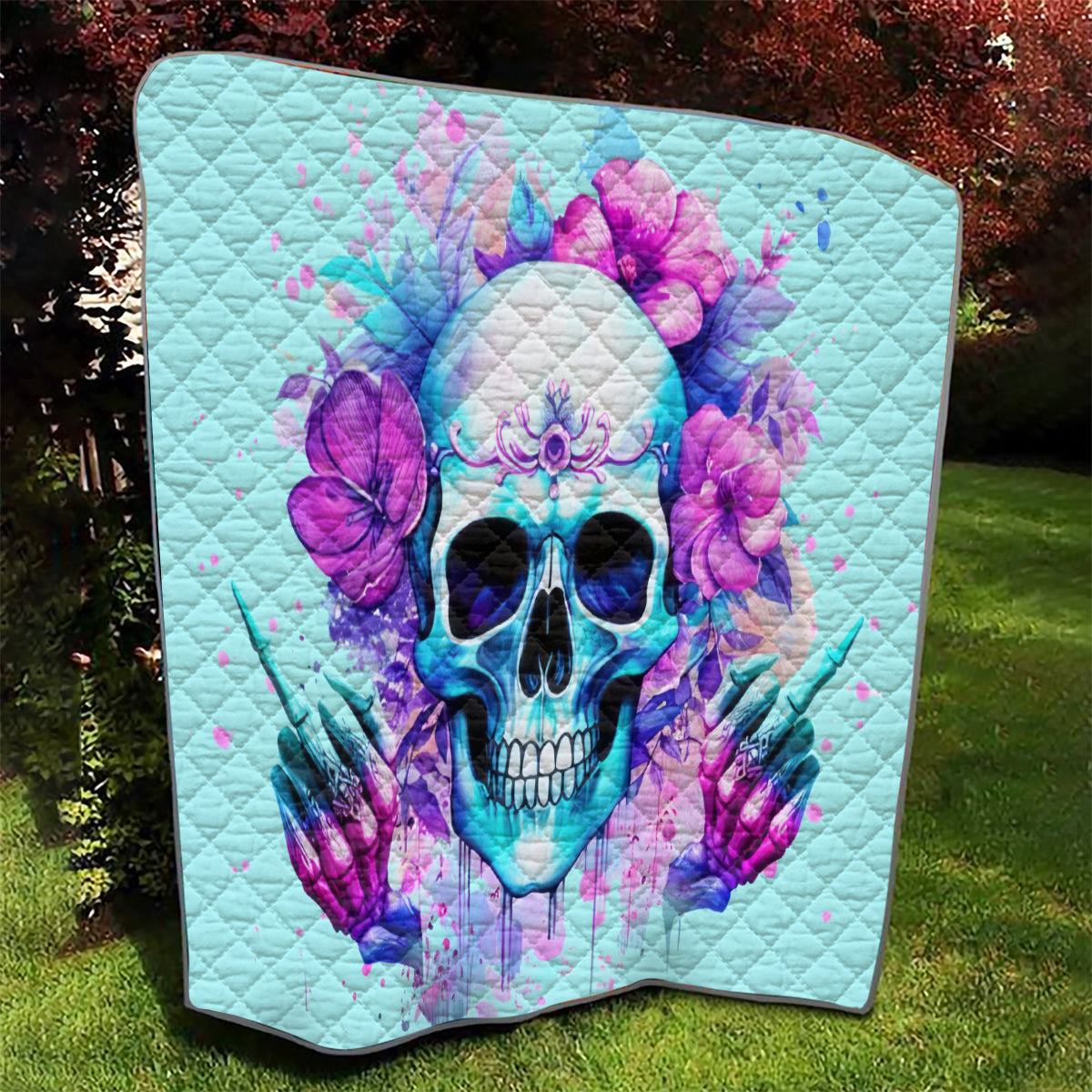 Flower Skull Angel Quilt I'm A Bitch With A Flow Bullshit Tolerance - Wonder Print Shop