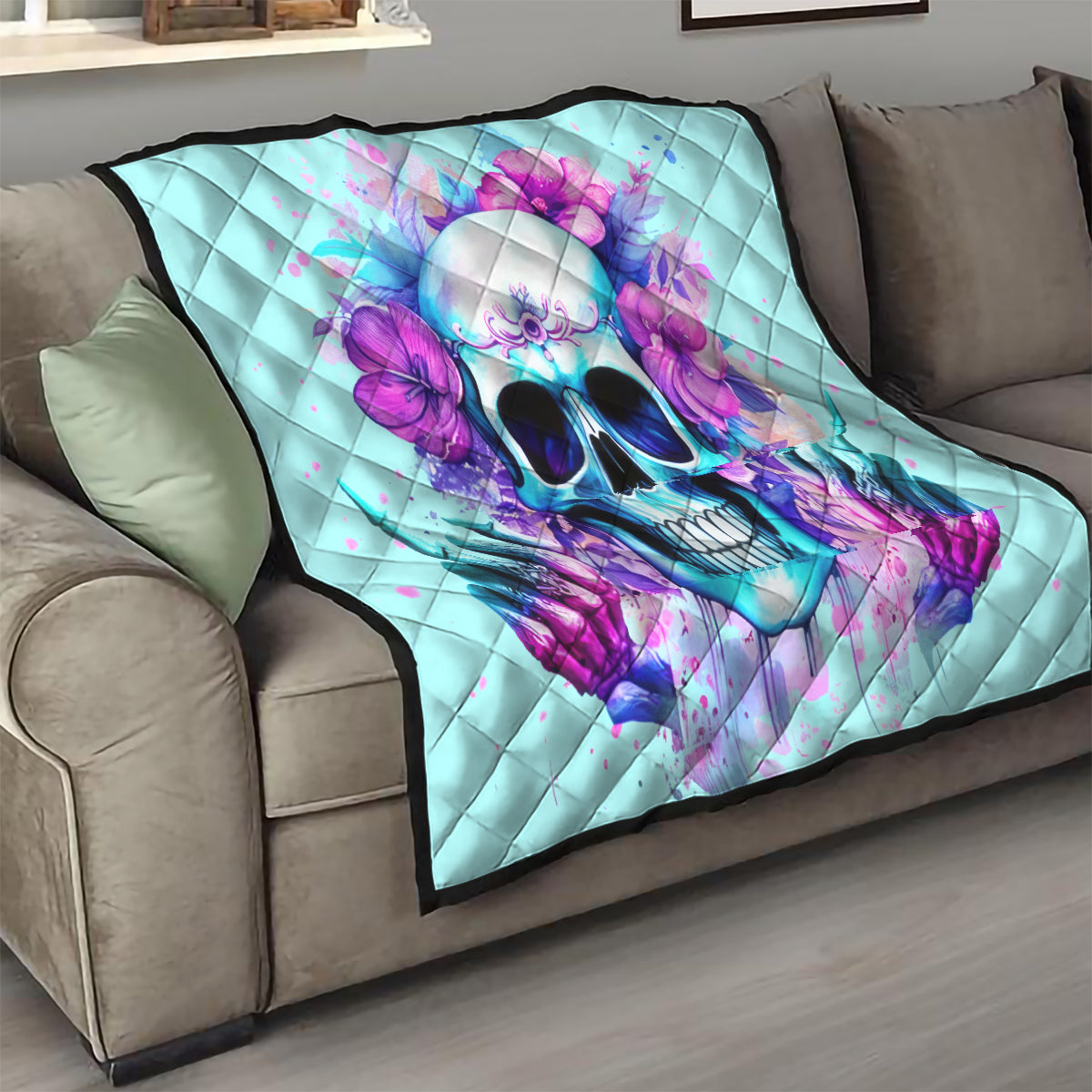 Flower Skull Angel Quilt I'm A Bitch With A Flow Bullshit Tolerance - Wonder Print Shop