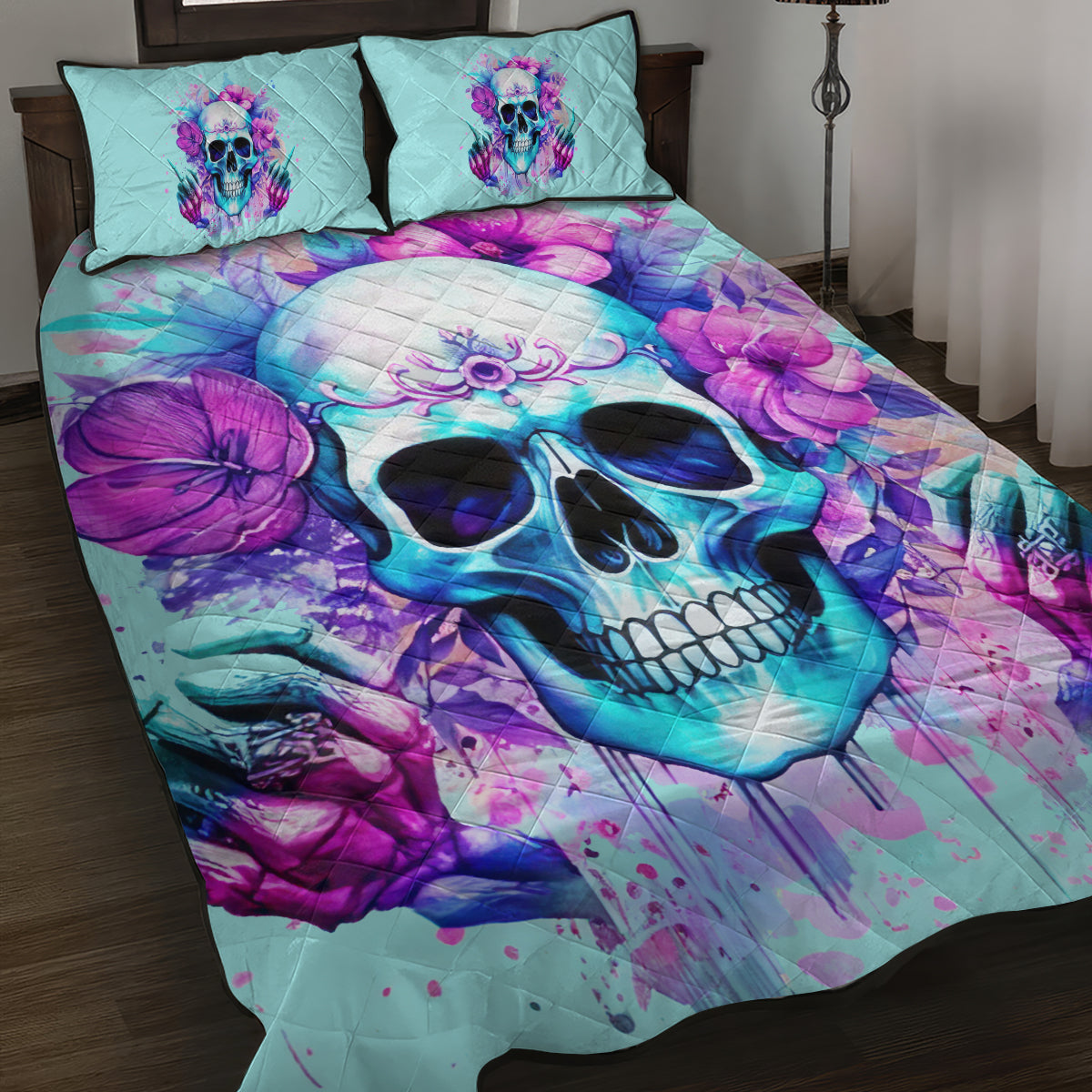 Flower Skull Angel Quilt Bed Set I'm A Bitch With A Flow Bullshit Tolerance - Wonder Print Shop