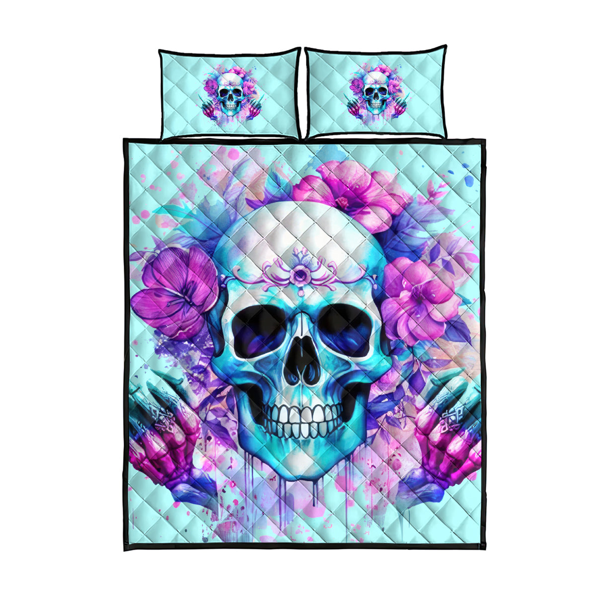 Flower Skull Angel Quilt Bed Set I'm A Bitch With A Flow Bullshit Tolerance - Wonder Print Shop
