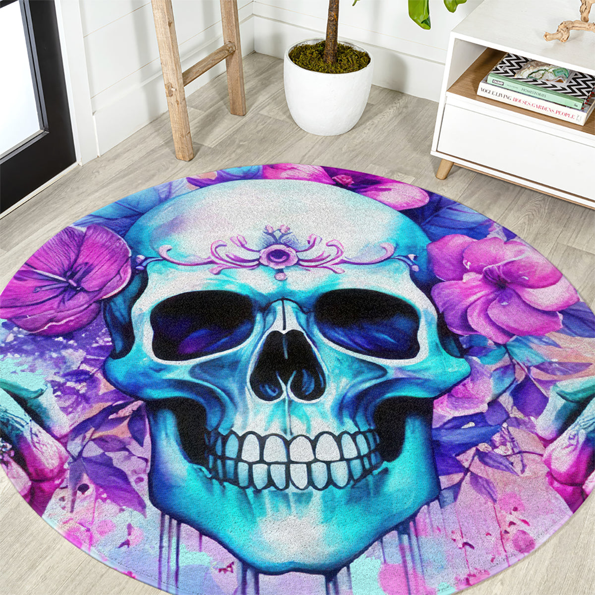 Flower Skull Angel Round Carpet I'm A Bitch With A Flow Bullshit Tolerance