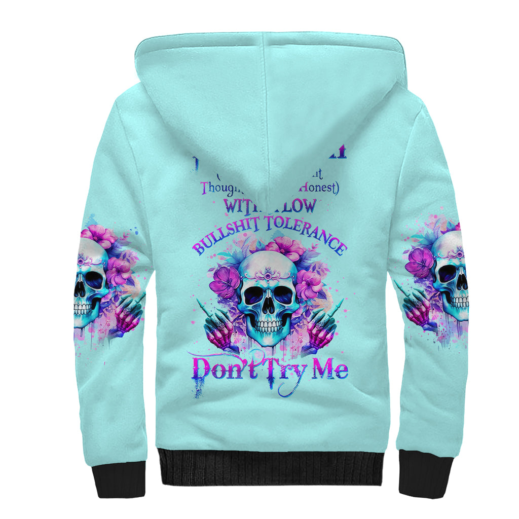 Flower Skull Angel Sherpa Hoodie I'm A Bitch With A Flow Bullshit Tolerance - Wonder Print Shop