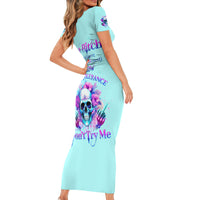 Flower Skull Angel Short Sleeve Bodycon Dress I'm A Bitch With A Flow Bullshit Tolerance - Wonder Print Shop