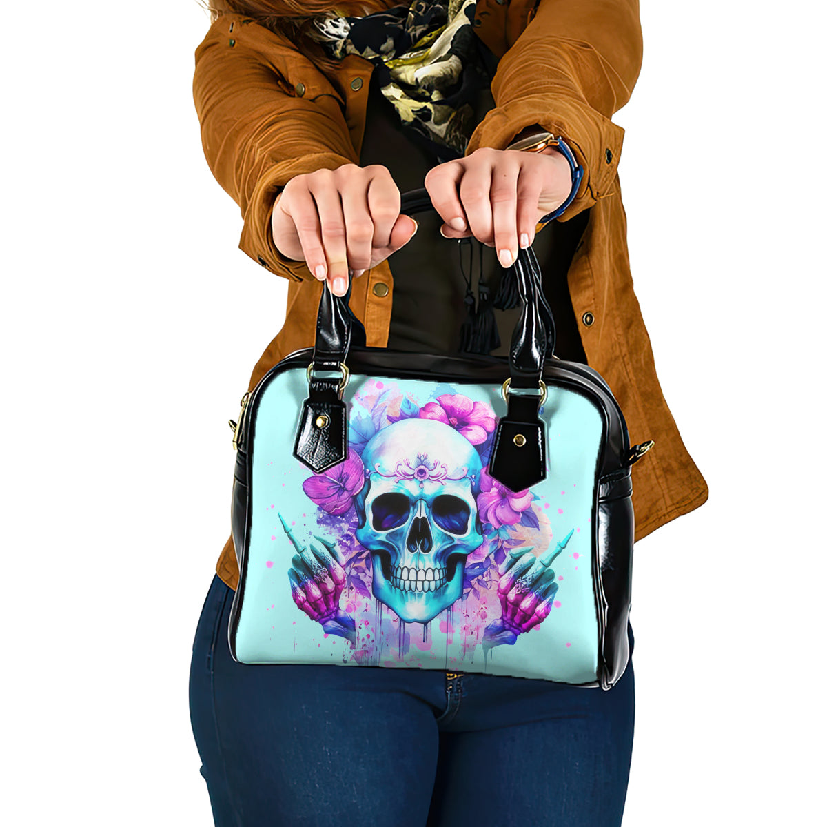 Flower Skull Angel Shoulder Handbag I'm A Bitch With A Flow Bullshit Tolerance