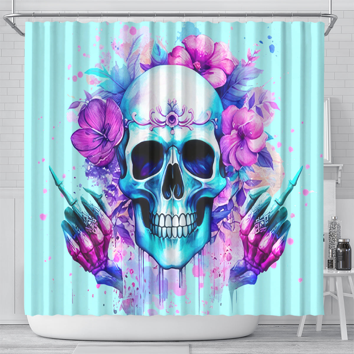 Flower Skull Angel Shower Curtain I'm A Bitch With A Flow Bullshit Tolerance
