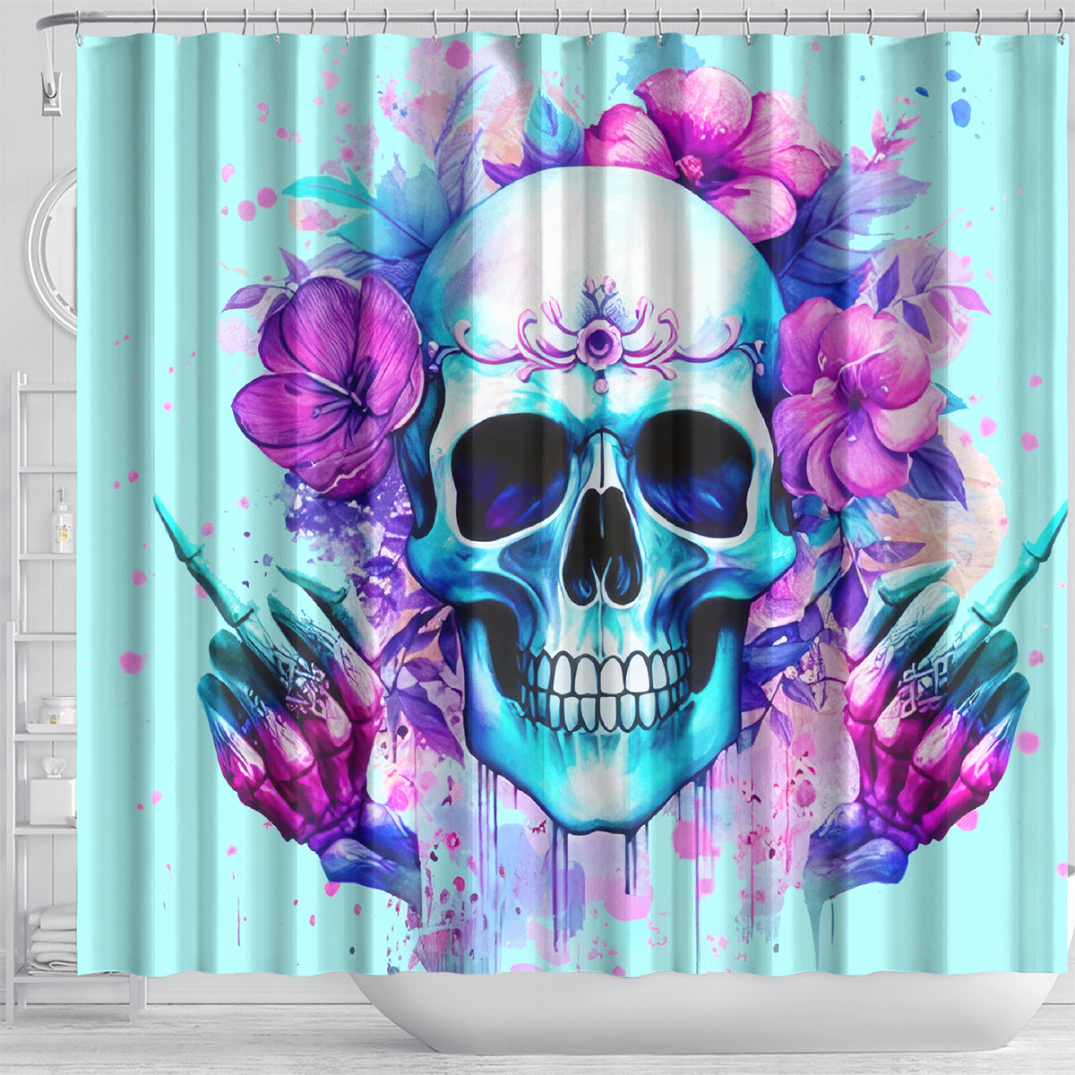 Flower Skull Angel Shower Curtain I'm A Bitch With A Flow Bullshit Tolerance