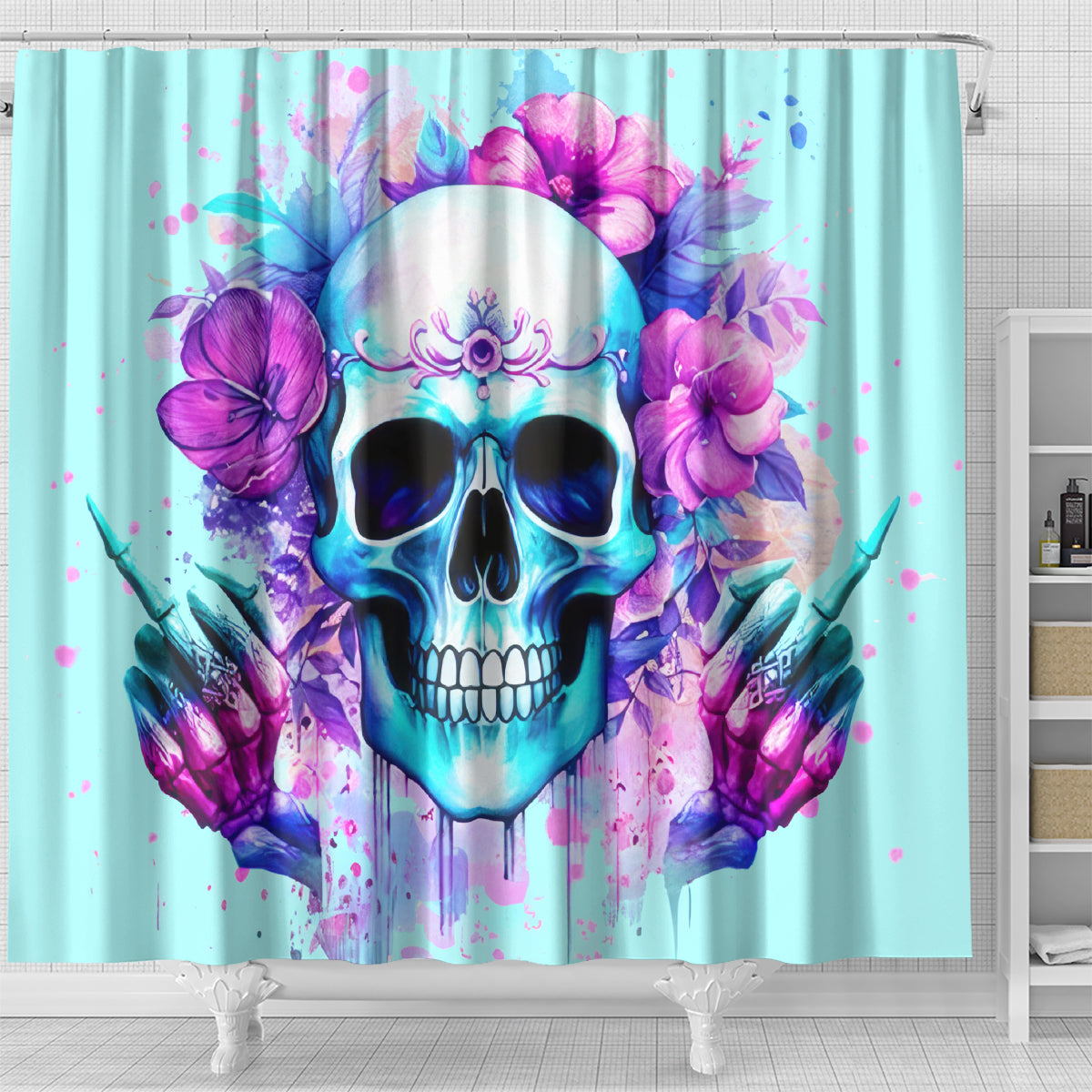 Flower Skull Angel Shower Curtain I'm A Bitch With A Flow Bullshit Tolerance