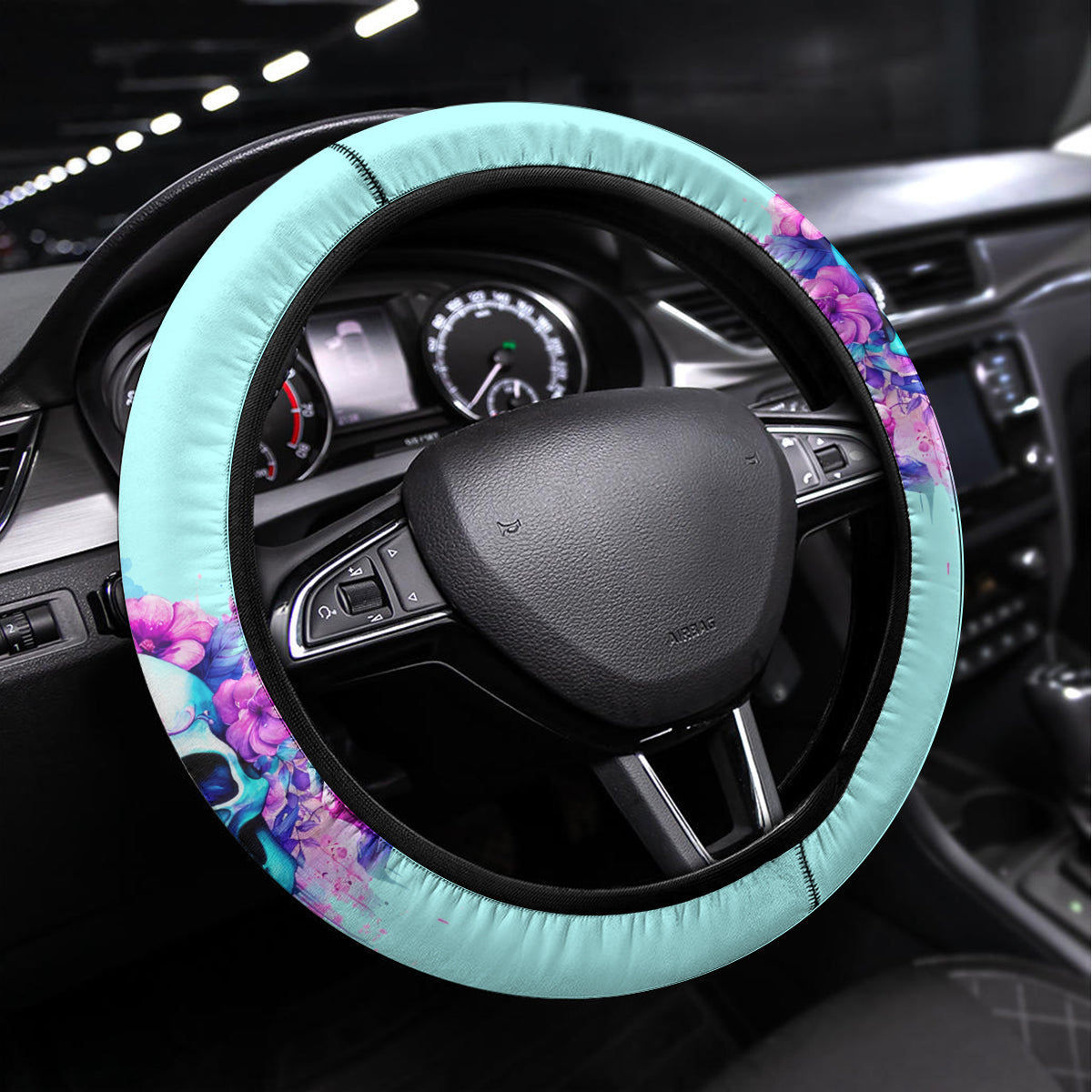 Flower Skull Angel Steering Wheel Cover I'm A Bitch With A Flow Bullshit Tolerance - Wonder Print Shop