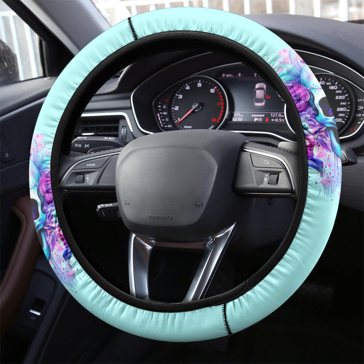 Flower Skull Angel Steering Wheel Cover I'm A Bitch With A Flow Bullshit Tolerance - Wonder Print Shop