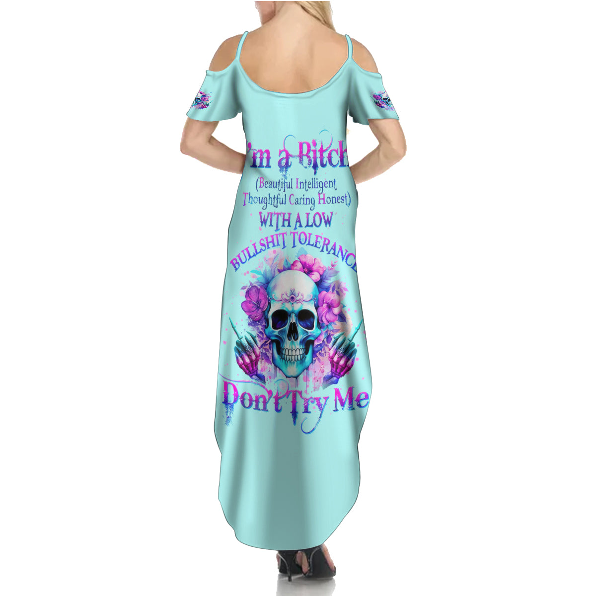 Flower Skull Angel Summer Maxi Dress I'm A Bitch With A Flow Bullshit Tolerance - Wonder Print Shop