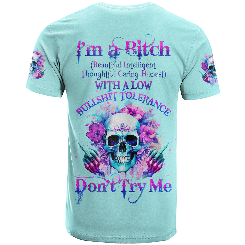 Flower Skull Angel T Shirt I'm A Bitch With A Flow Bullshit Tolerance - Wonder Print Shop