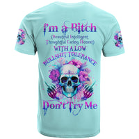 Flower Skull Angel T Shirt I'm A Bitch With A Flow Bullshit Tolerance - Wonder Print Shop