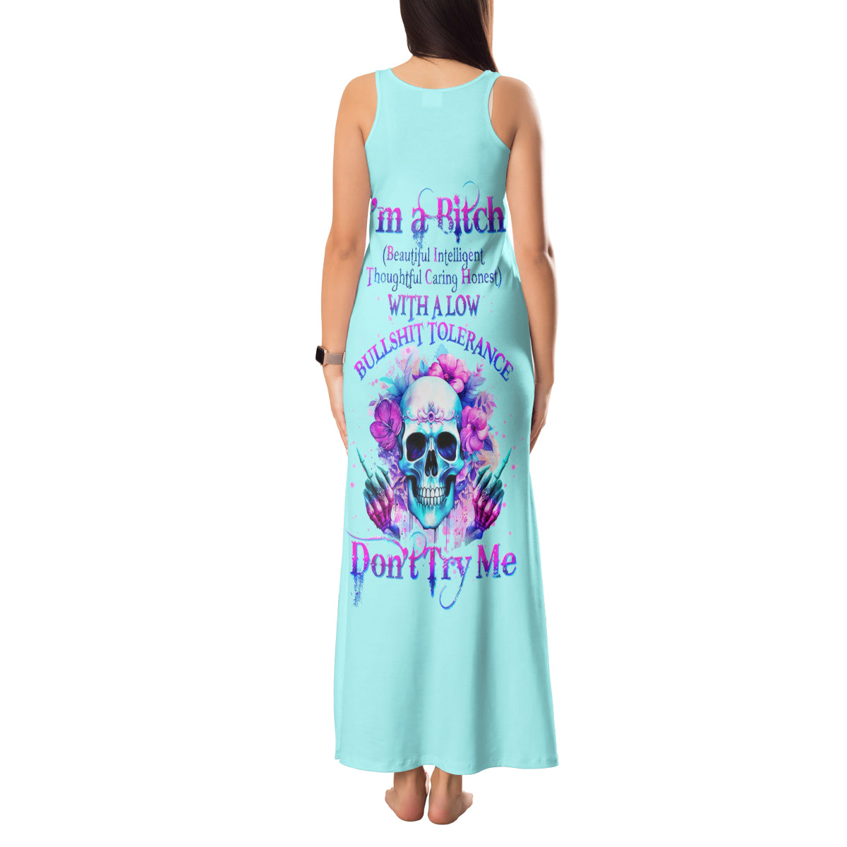 Flower Skull Angel Tank Maxi Dress I'm A Bitch With A Flow Bullshit Tolerance - Wonder Print Shop