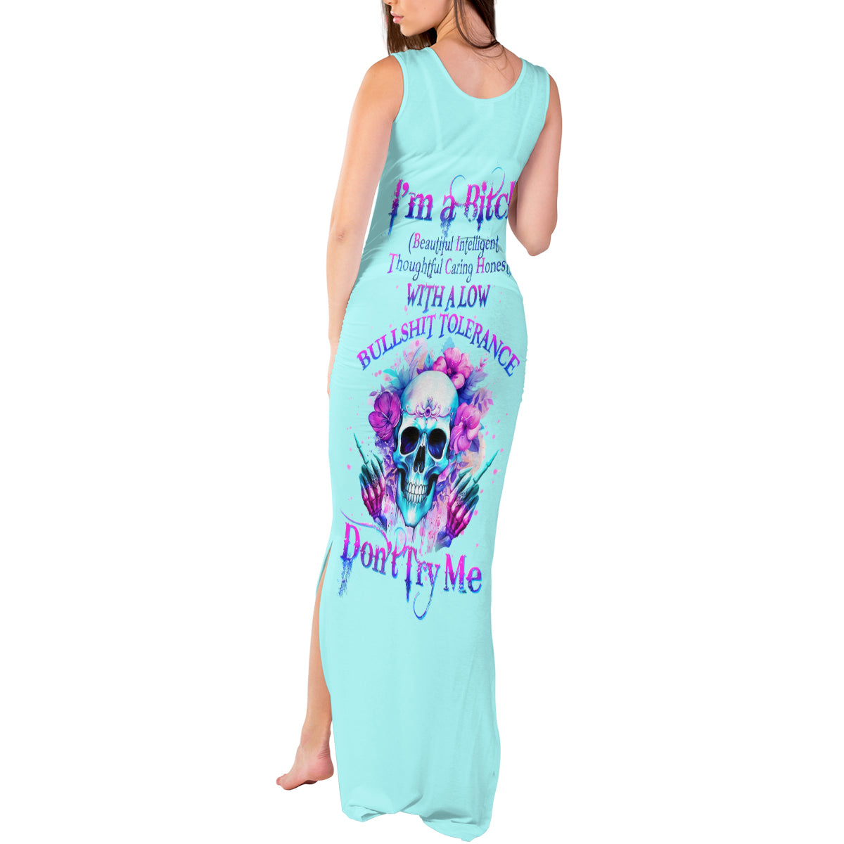 Flower Skull Angel Tank Maxi Dress I'm A Bitch With A Flow Bullshit Tolerance - Wonder Print Shop