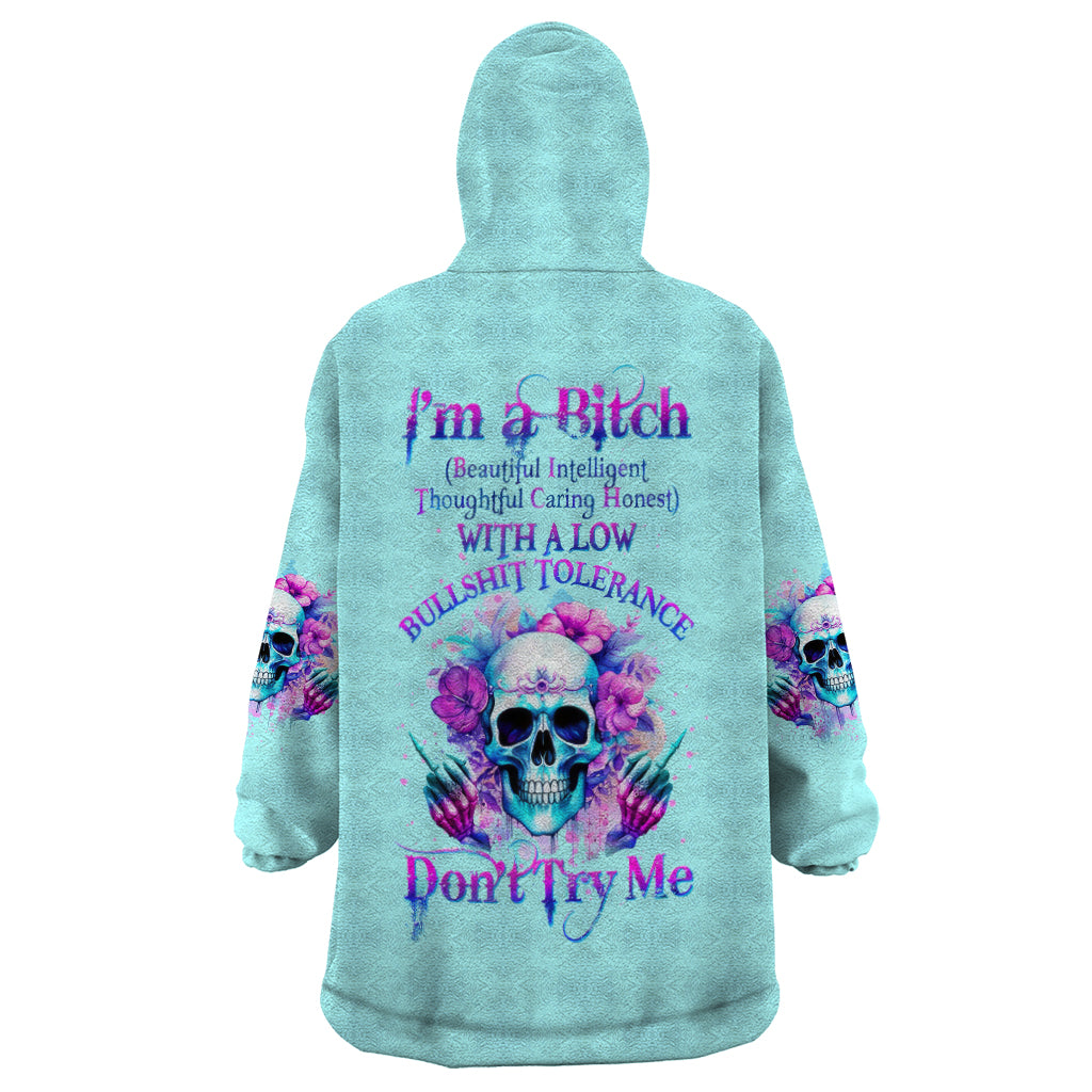 Flower Skull Angel Wearable Blanket Hoodie I'm A Bitch With A Flow Bullshit Tolerance - Wonder Print Shop