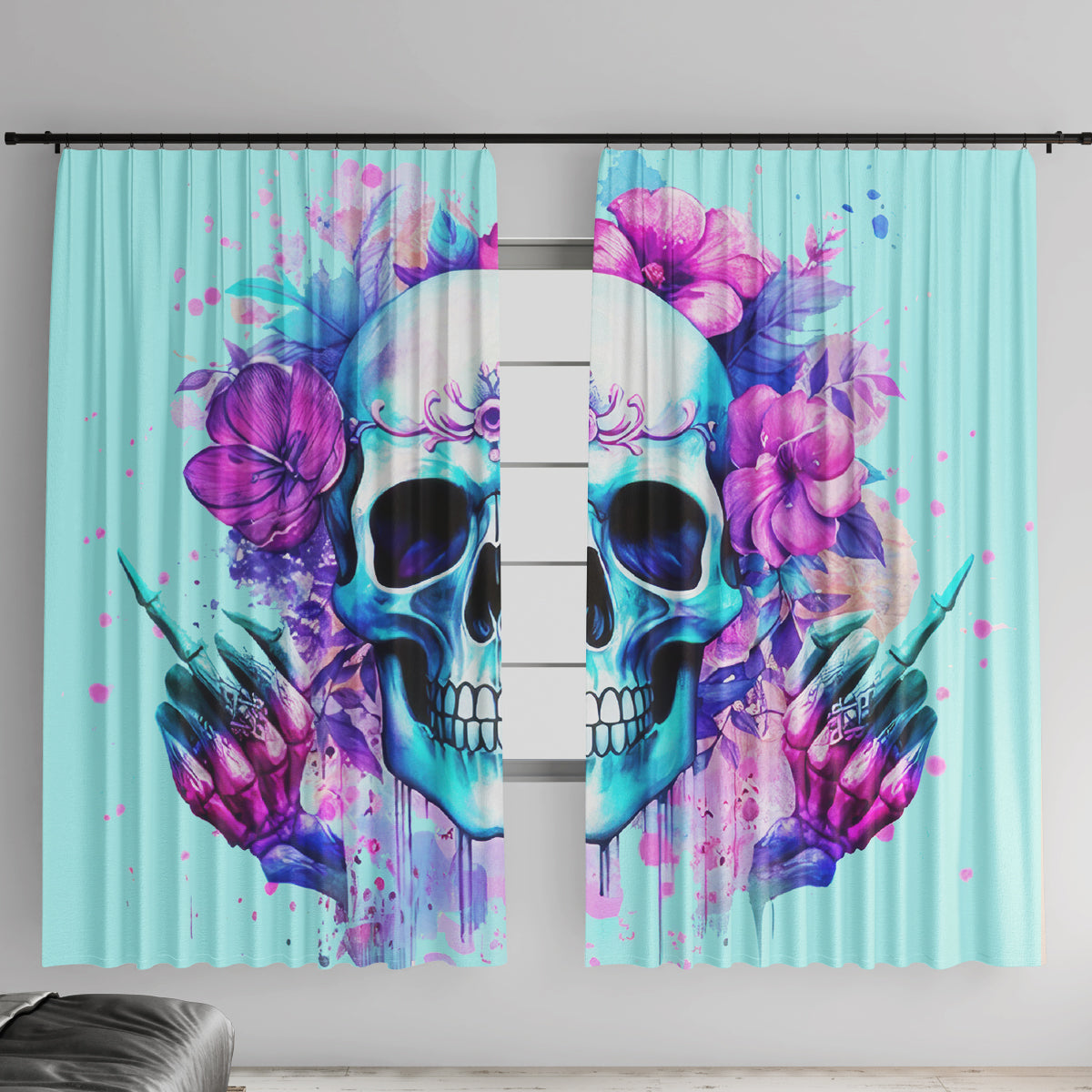 Flower Skull Angel Window Curtain I'm A Bitch With A Flow Bullshit Tolerance - Wonder Print Shop