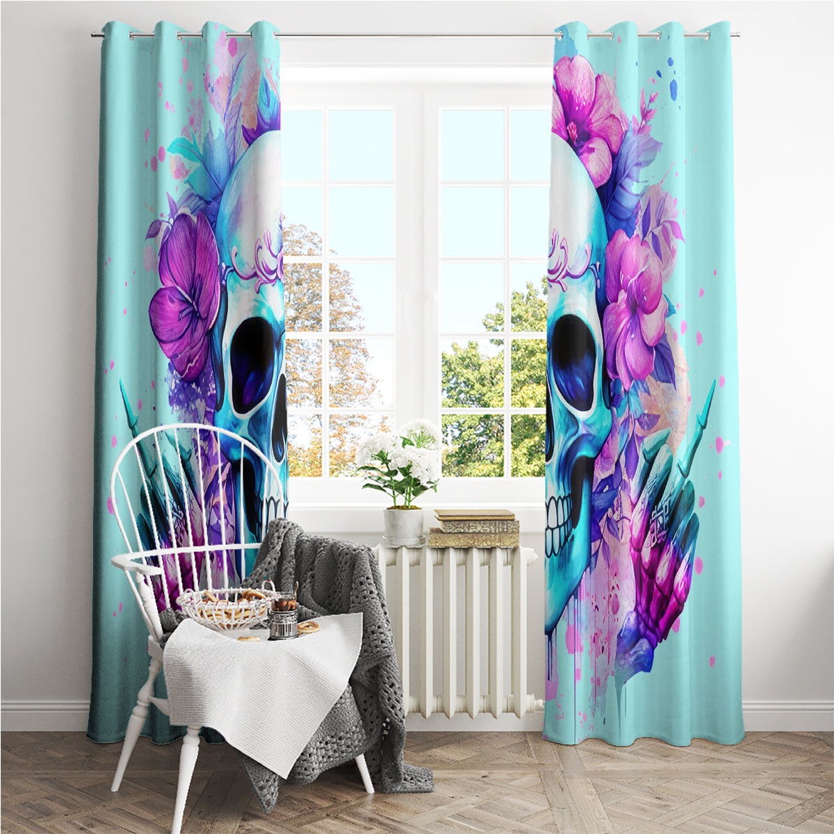 Flower Skull Angel Window Curtain I'm A Bitch With A Flow Bullshit Tolerance - Wonder Print Shop