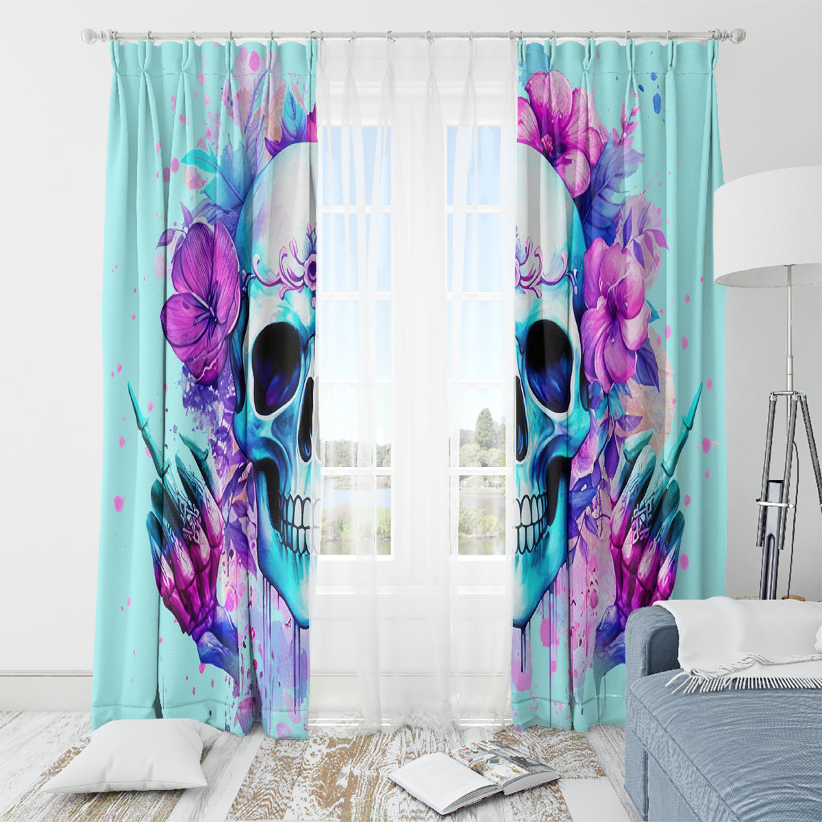 Flower Skull Angel Window Curtain I'm A Bitch With A Flow Bullshit Tolerance - Wonder Print Shop