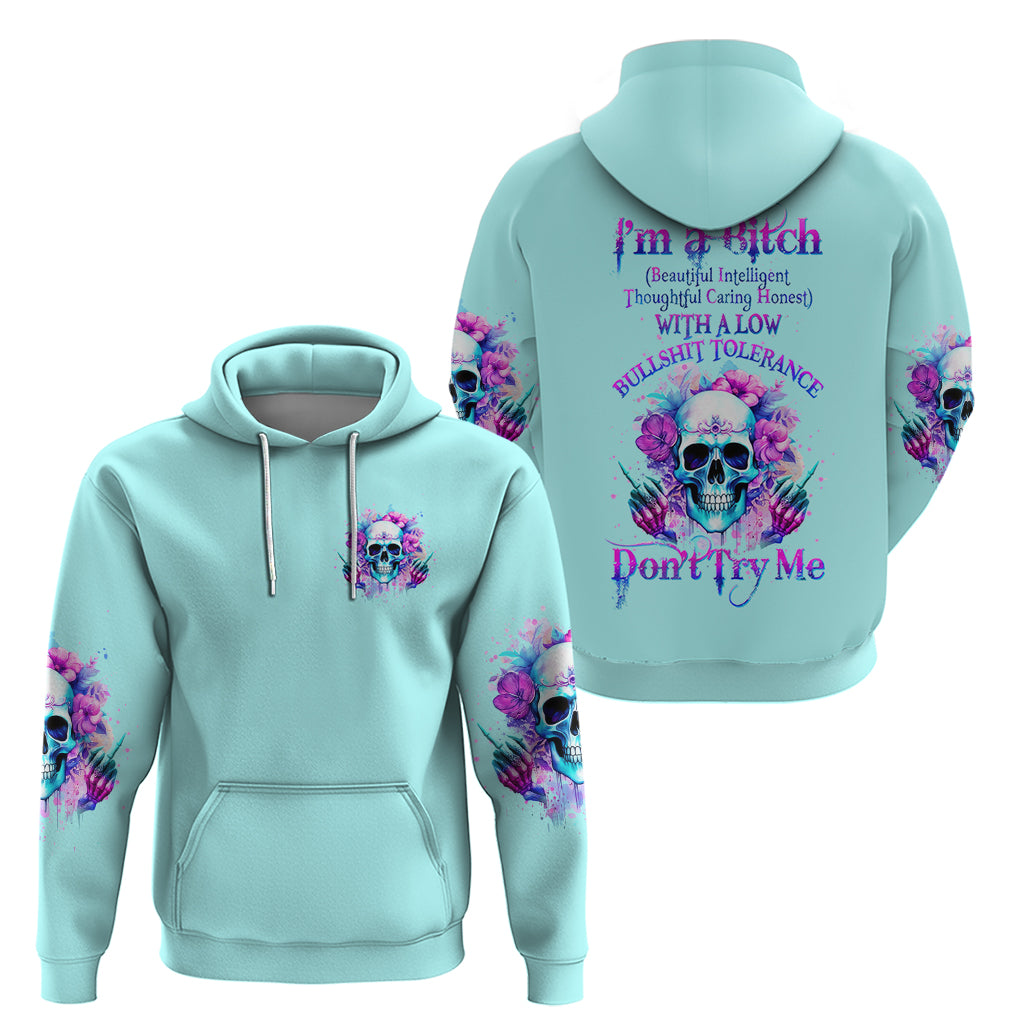 Flower Skull Angel Zip Hoodie I'm A Bitch With A Flow Bullshit Tolerance - Wonder Print Shop