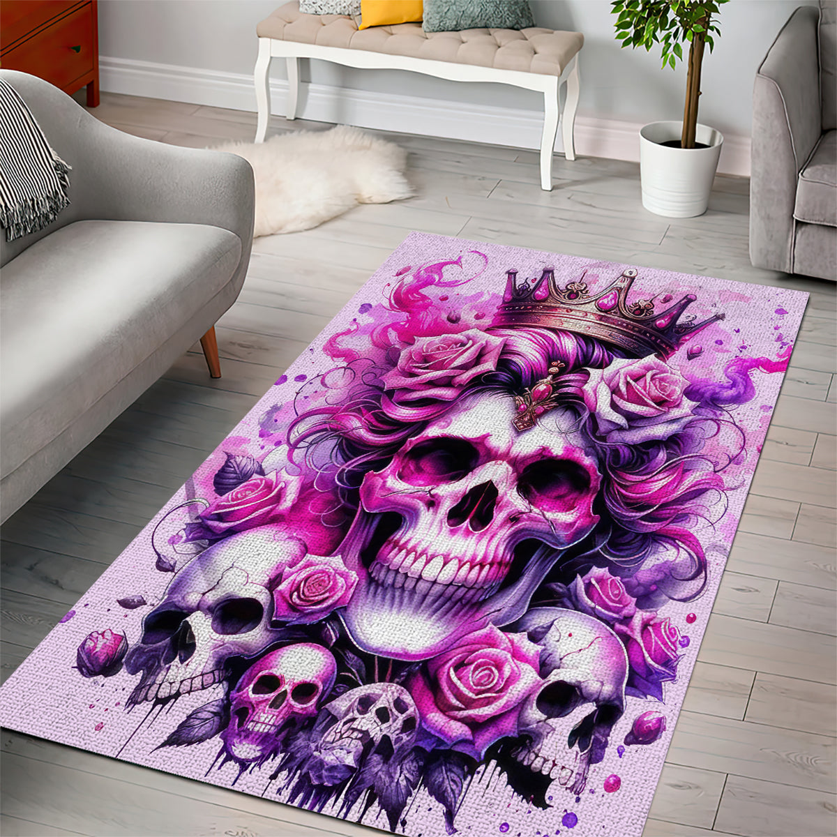 Rose Skull Area Rug Bitch I'm The Fucking Queen - Wonder Print Shop