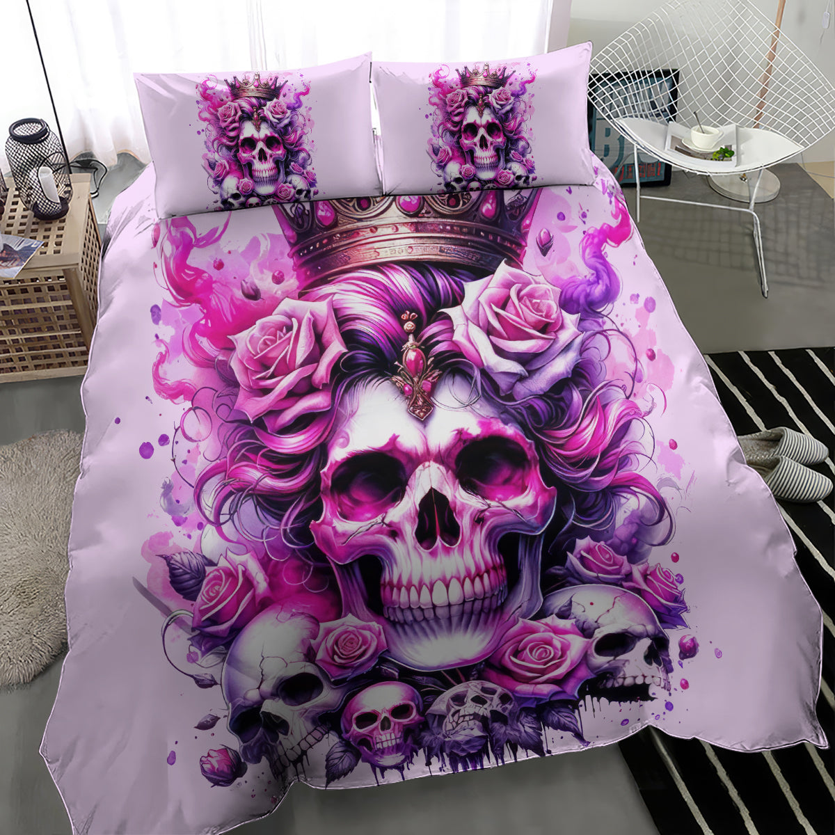 Rose Skull Bedding Set Bitch I'm The Fucking Queen - Wonder Print Shop