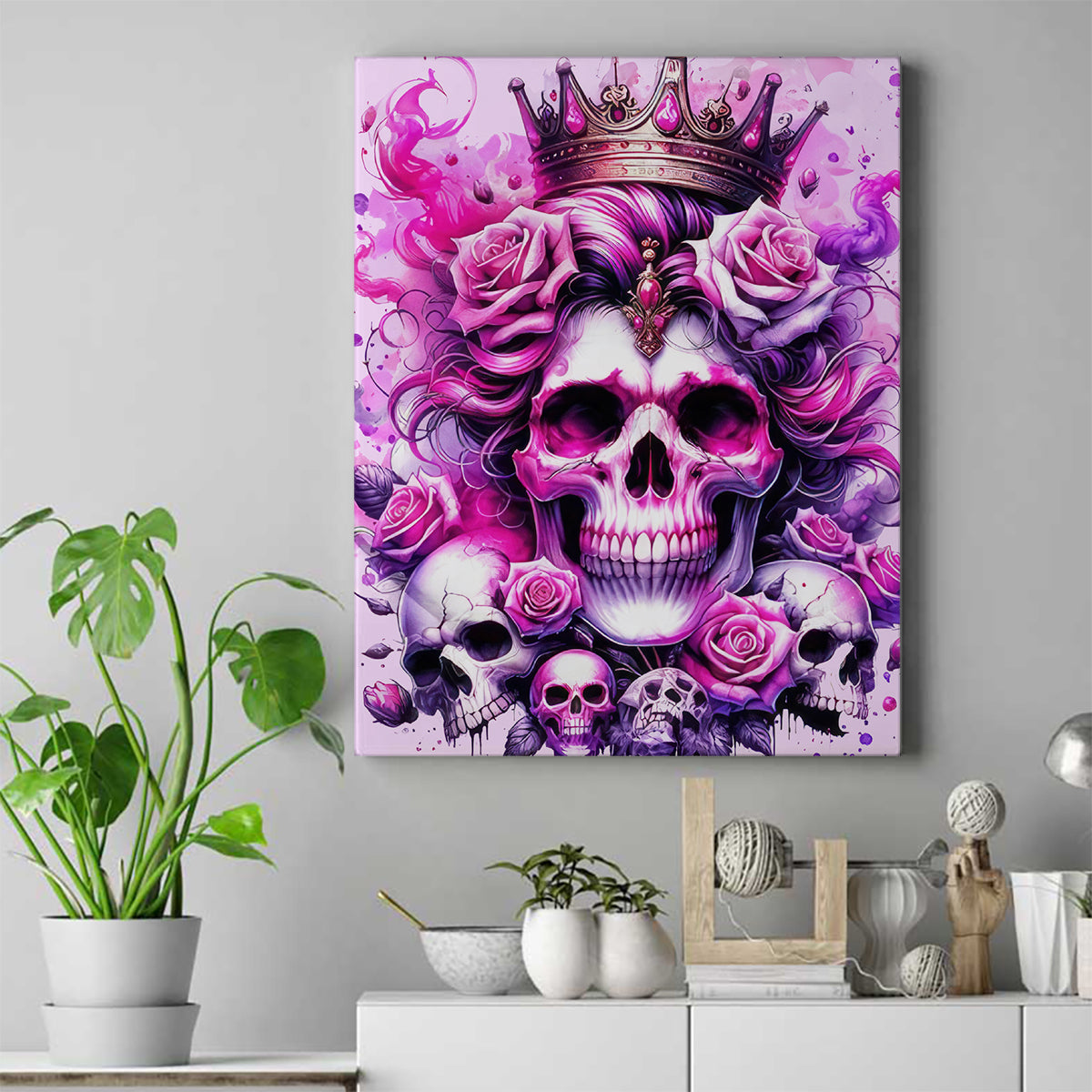 Rose Skull Canvas Wall Art Bitch I'm The Fucking Queen - Wonder Print Shop