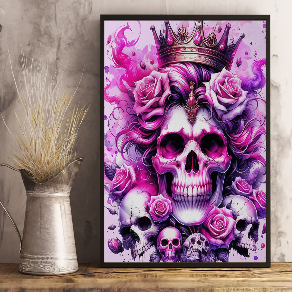 Rose Skull Canvas Wall Art Bitch I'm The Fucking Queen - Wonder Print Shop
