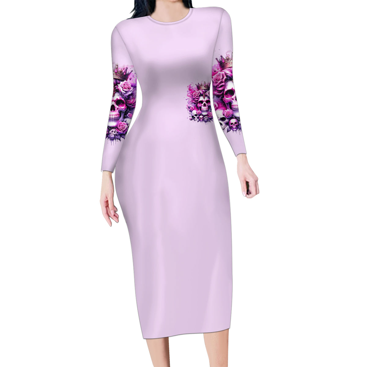Rose Skull Family Matching Long Sleeve Bodycon Dress and Hawaiian Shirt Bitch I'm The Fucking Queen - Wonder Print Shop