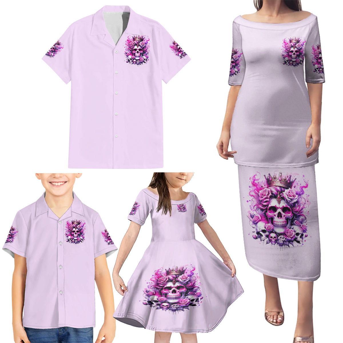 Rose Skull Family Matching Puletasi and Hawaiian Shirt Bitch I'm The Fucking Queen - Wonder Print Shop