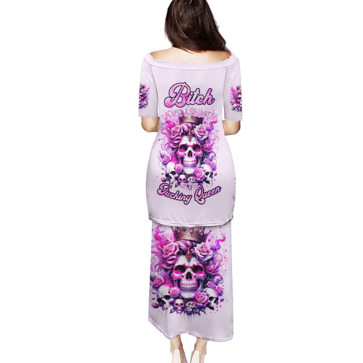 Rose Skull Family Matching Puletasi and Hawaiian Shirt Bitch I'm The Fucking Queen - Wonder Print Shop