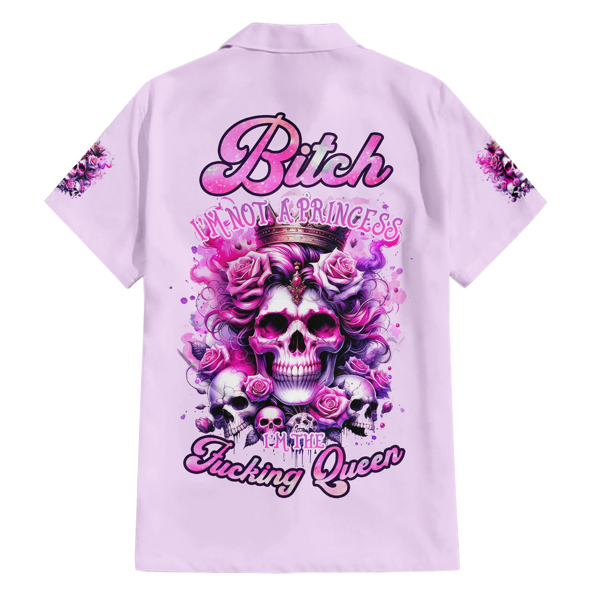 Rose Skull Family Matching Short Sleeve Bodycon Dress and Hawaiian Shirt Bitch I'm The Fucking Queen - Wonder Print Shop